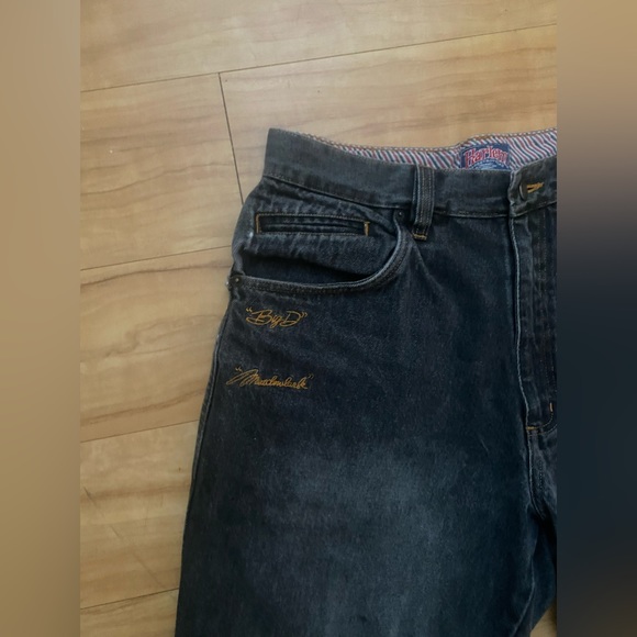 Vintage 34x36 Harlem globe trotter stitched grey denim - Picture 3 of 5